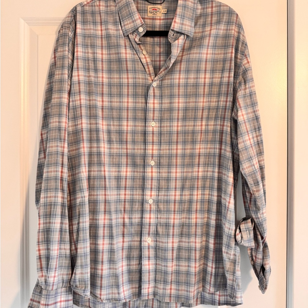 Faherty Movement Blue and Red Plaid Casual Shirt